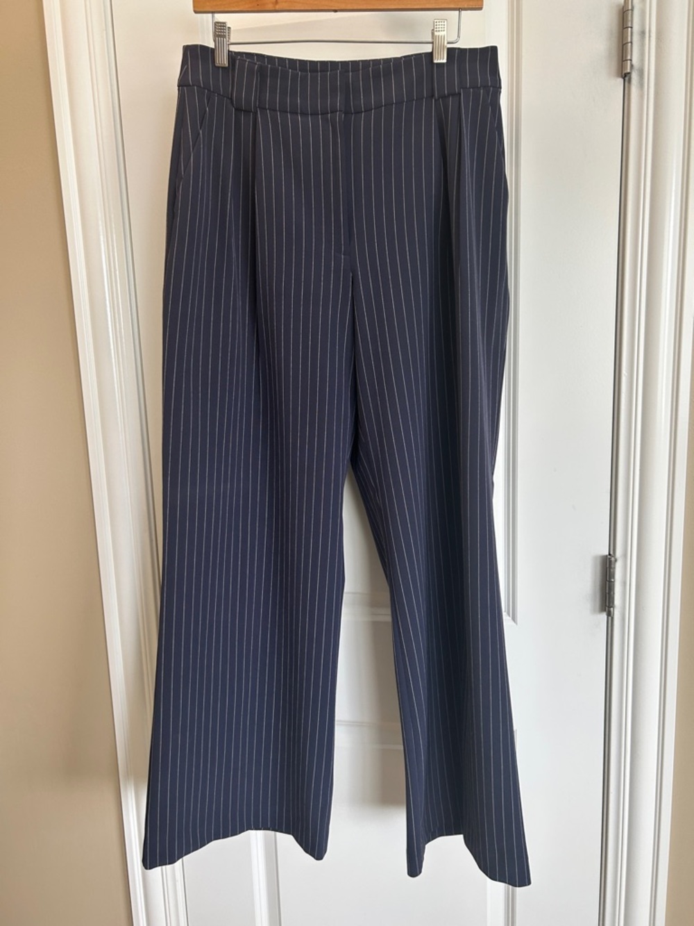 Express Navy Pinstripe Wide Leg Trousers